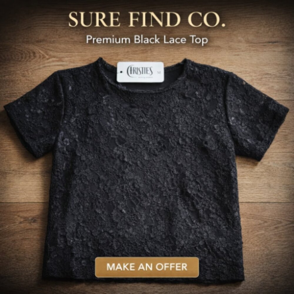 Christies Vintage Black Lace Short Sleeved Scooped Neck Top NWT Women's Size Med